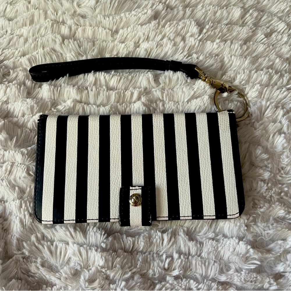 Henri Bendel Black and White Striped Clutch
